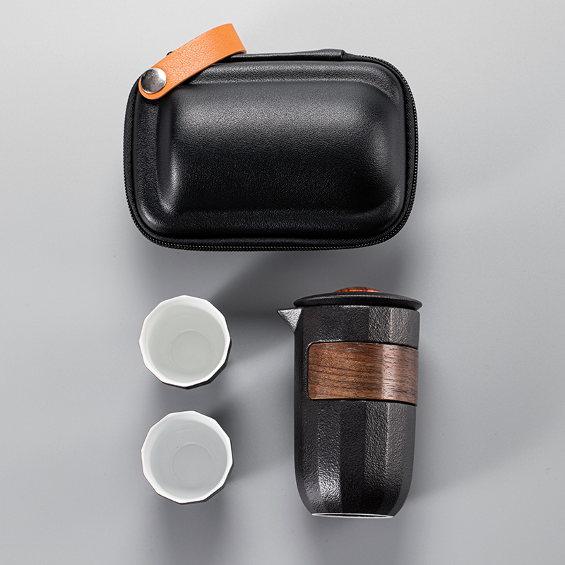 Porcelain hall to crack a pot of 2 cups of household contracted small portable package travel kung fu tea set ceramic teapot