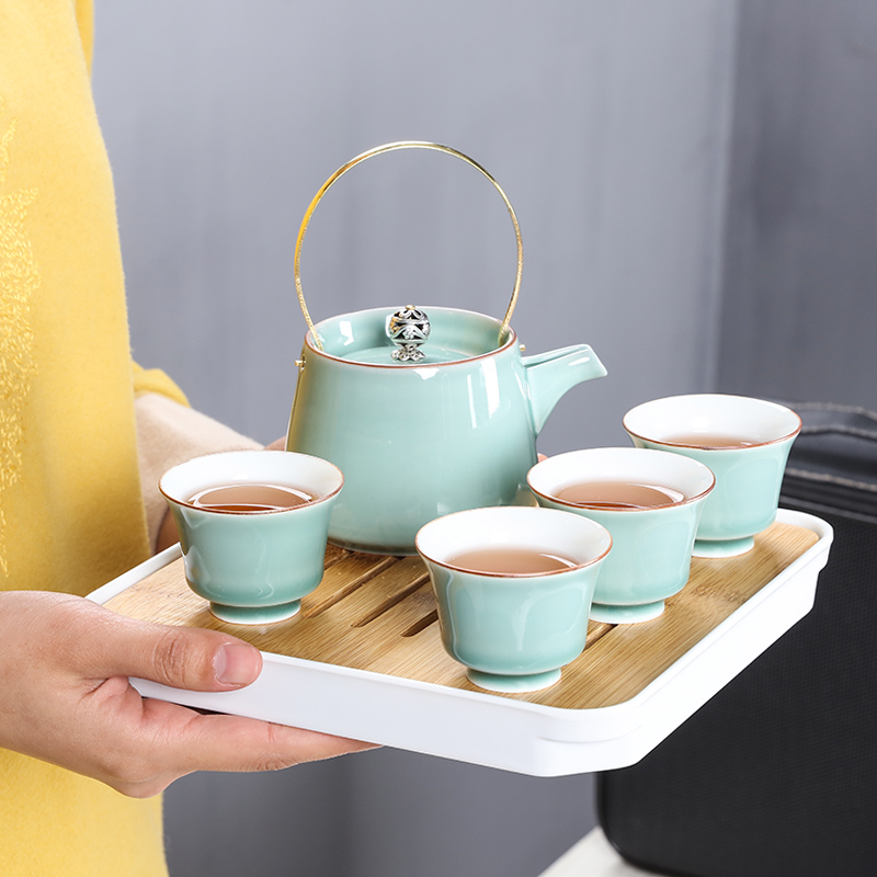 Travel porcelain heng tong kung fu tea set vehicular Travel a pot of four cups of portable bag home dry tea tea tray