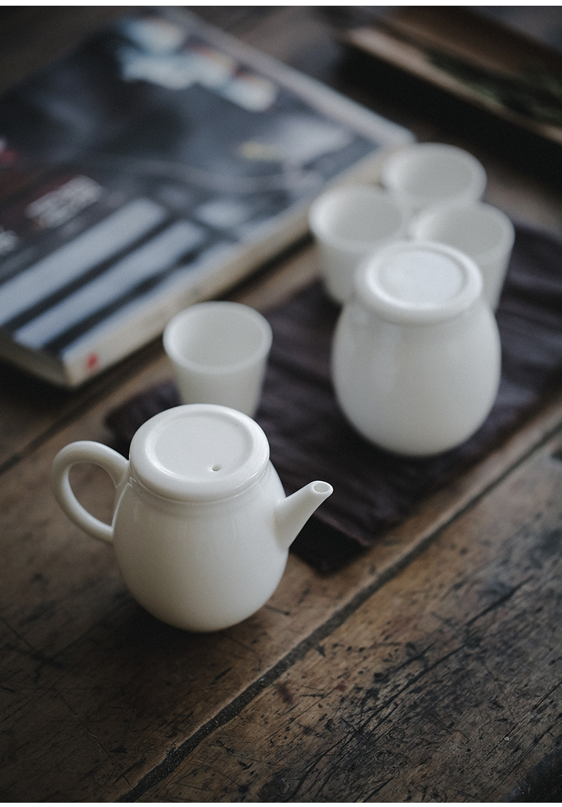 Dehua white porcelain travel small kung fu tea set a pot of four cups of portable crack cup teapot teacup is suing tourism