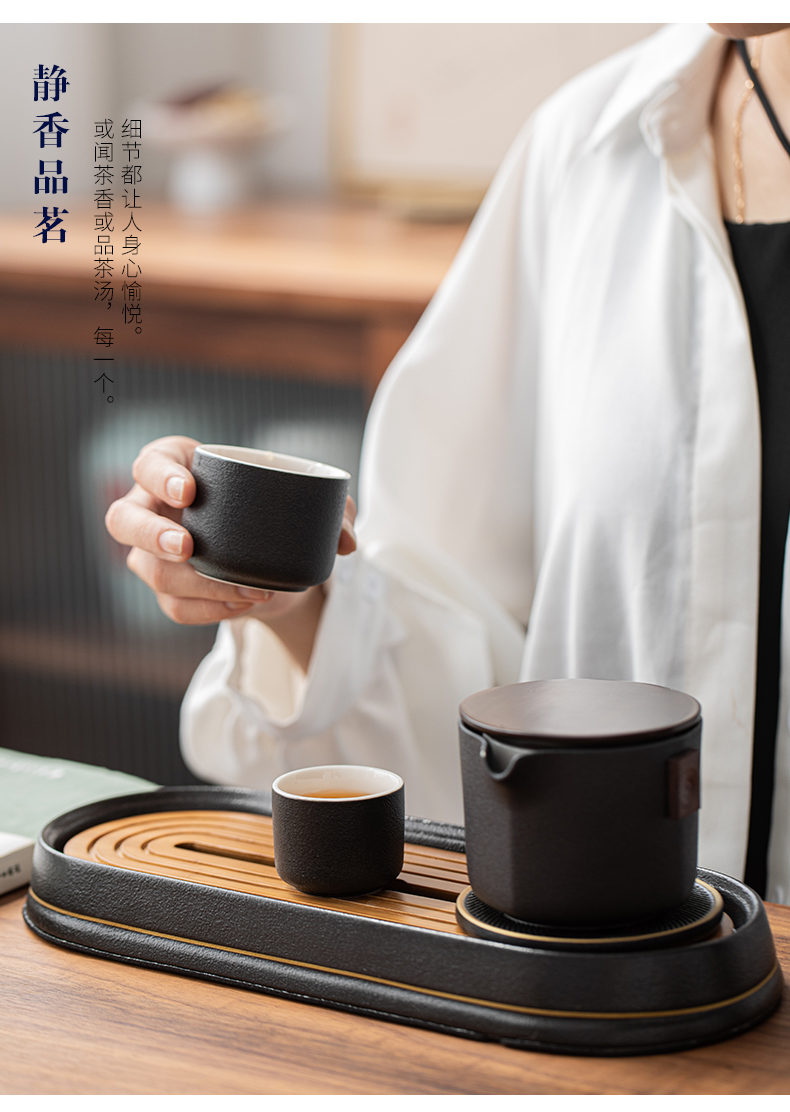 Porcelain heng tong portable tea set household contracted Japanese dry tea tray is suing travel kung fu tea cups