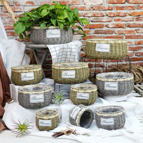 Garden rattan straw bamboo green plant large flowerpot green dill fleshy small flower basket handmade basket creative