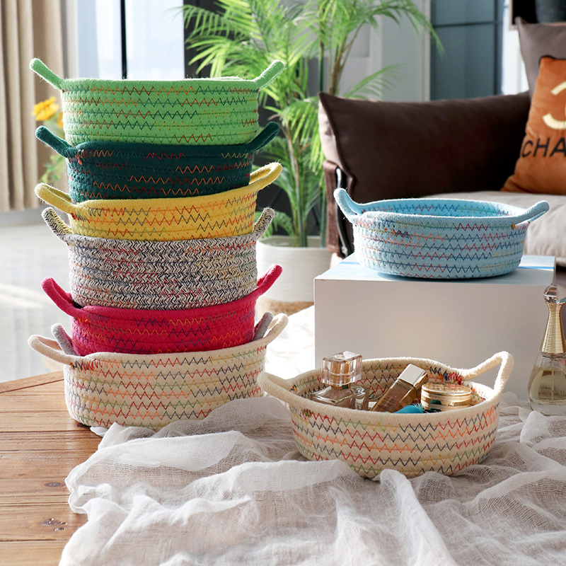 Nordic Containing basket Living room Desktop Decorative Cotton Rope Handwoven Fruit Snack containing basket Cosmetic Finishing Basket
