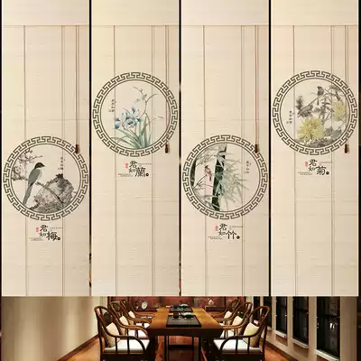Customized new Chinese flower and bird printing bamboo curtain curtain blackout shade curtain porch background study decoration partition window
