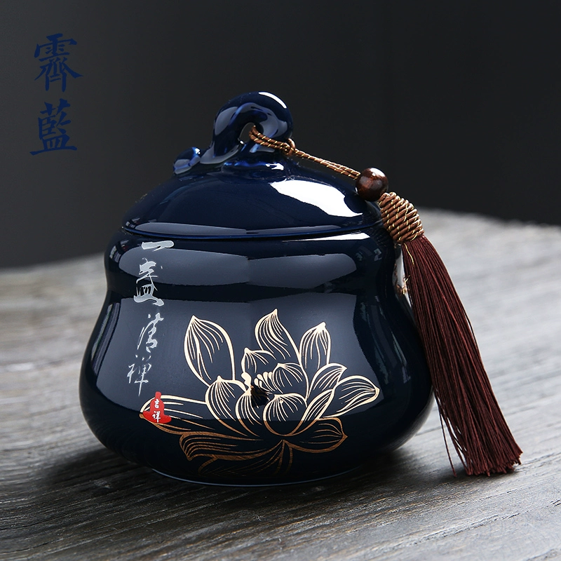 Tea canister men xanh vừa và lớn gốm Kung Fu bộ kín bình jar thức dậy thiết bị kho trà hộp quà tặng bầu nồi chè - Trà sứ