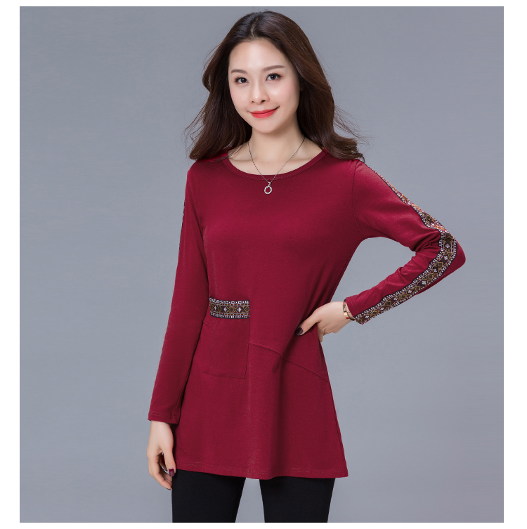Mẹ béo với áo mùa thu 30 - 40 tuổi Áo thun cotton nữ dài tay rộng rãi áo sơ mi nữ cỡ trung áo khoác mỏng cho phụ nữ trung niên