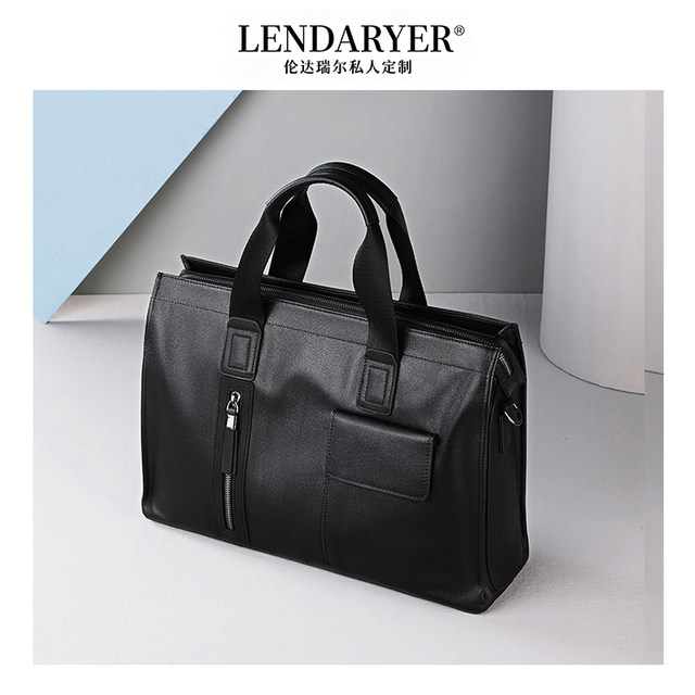 Lendaryer Genuine Leather Business Briefcase Men's First-Layer Cowhide Computer Bag Large Capacity Versatile Simple Handbag