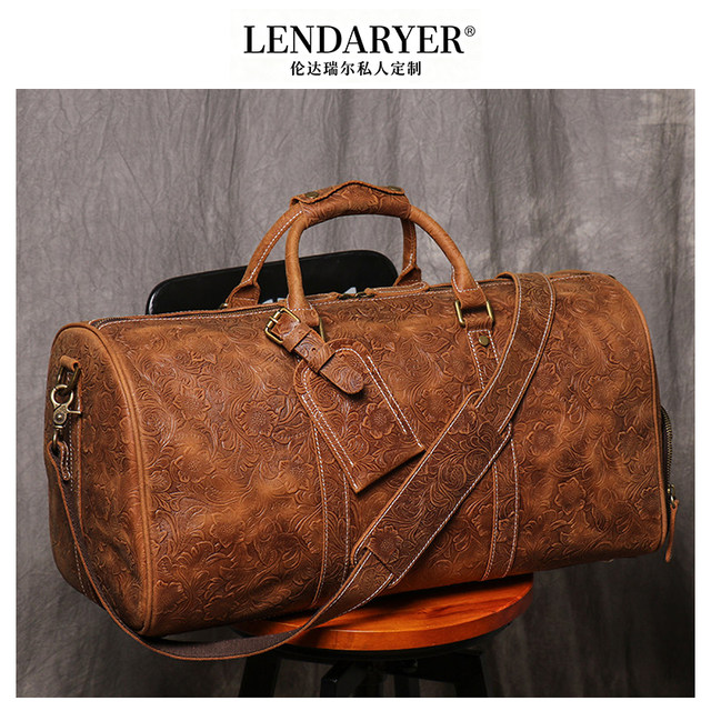 Lendaryer Travel Bag Men's New Retro Embossed Leather Handbag Large Capacity Business Commuter Briefcase