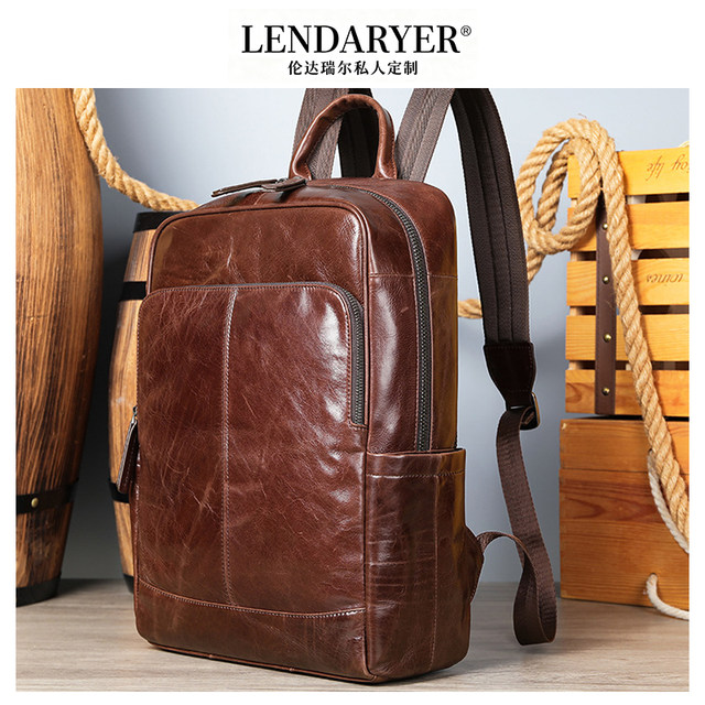 Lendaryer Business Backpack Men's New High-End First-Layer Cowhide Travel Backpack Travel Commuter Computer Bag