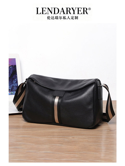 Lendaryer Classy Black Leather Shoulder Bag Men's New Casual Sports Crossbody Bag Fashionable Trendy Men's Bag