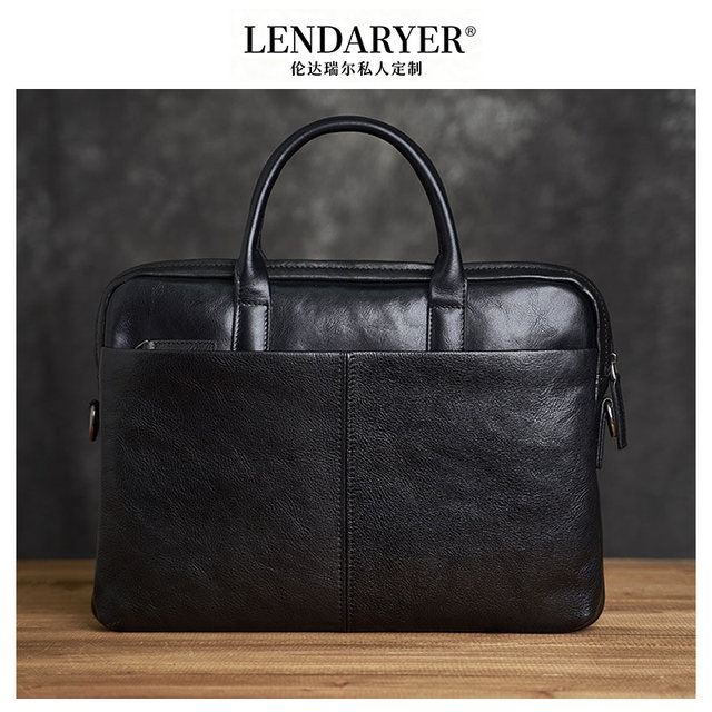 Lendaryer Briefcase Men's New High-End Retro Leather Handbag Business Casual Large-Capacity Shoulder Bag