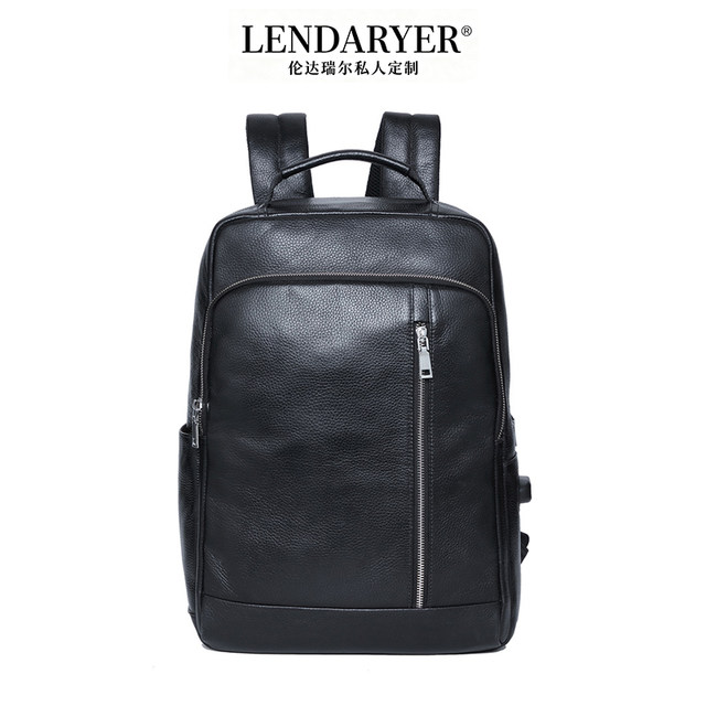 Lendaryer Business Backpack Men's Genuine Leather Large-Capacity Travel Backpack Multi-Compartment Handbag