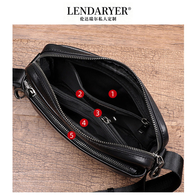 Lendaryer New Genuine Leather Crossbody Bag for Men, First Layer Cowhide, Fashionable and Casual Men's Shoulder Bag, Simple Small Square Bag