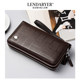 Lendaryer Long Zipper Clutch Leather Luxury Wallet Simple Geometric Phone Bag Casual Handbag for Men