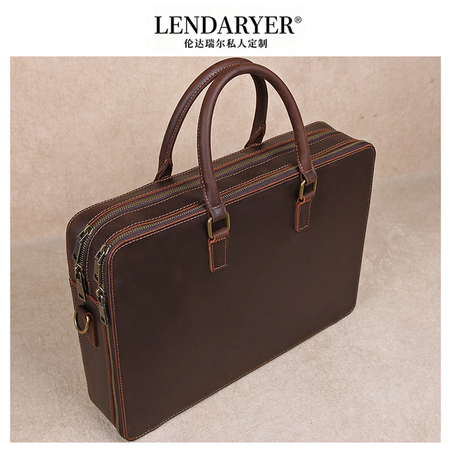 Lendaryer Briefcase Men's New Classy Retro Style Business Handbag Genuine Leather First Layer Cowhide Computer Bag