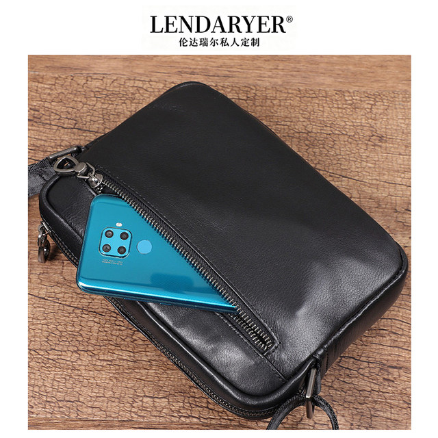 Lendaryer New Genuine Leather Crossbody Bag for Men, First Layer Cowhide, Fashionable and Casual Men's Shoulder Bag, Simple Small Square Bag