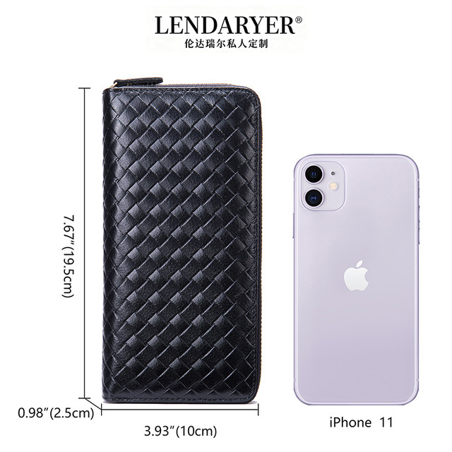 Lendaryer Clutch Bag Men's Korean Style Coin Purse Woven First-Layer Cowhide Long Business Commuter Portable Wallet