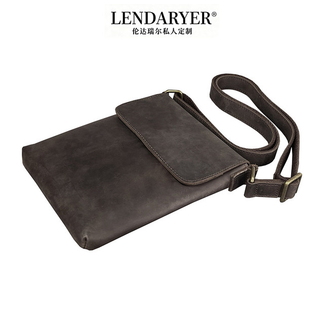 Lendaryer Single Shoulder Bag for Men, Crazy Horse Leather, Retro, Simple, Large Capacity Crossbody Bag, Business Travel, Work Backpack