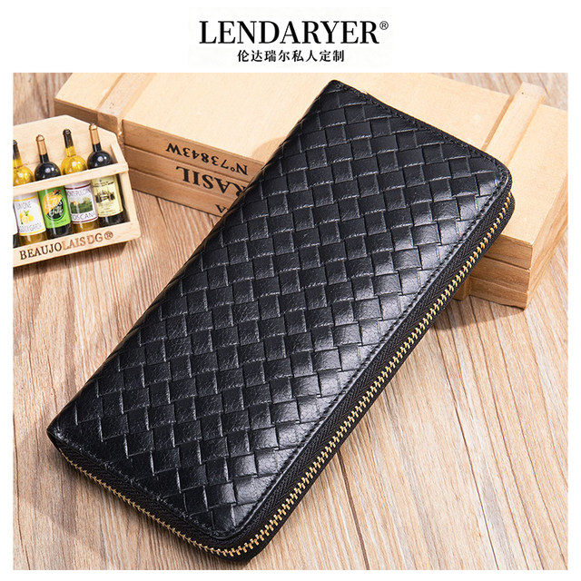 Lendaryer Clutch Bag Men's Korean Style Coin Purse Woven First-Layer Cowhide Long Business Commuter Portable Wallet