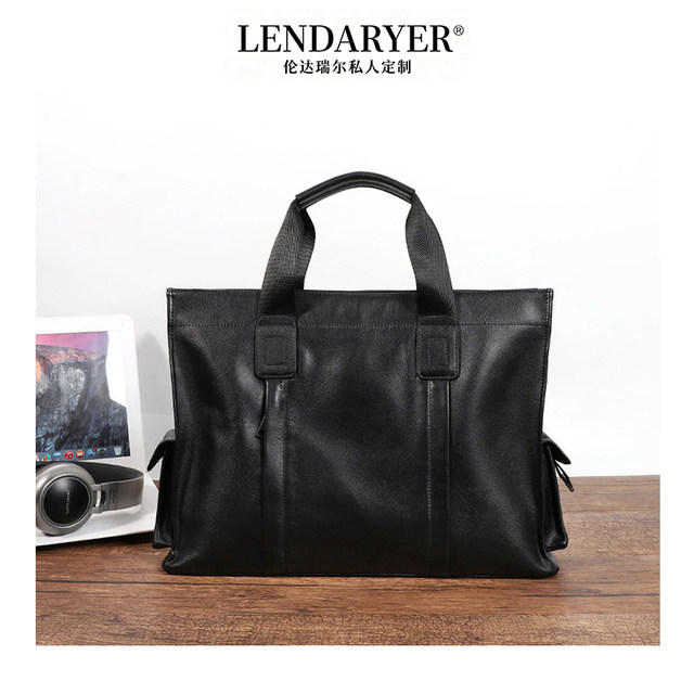 Lendaryer New Classy Genuine Leather Men's Handbag Business Casual Simple Design Large Capacity Briefcase