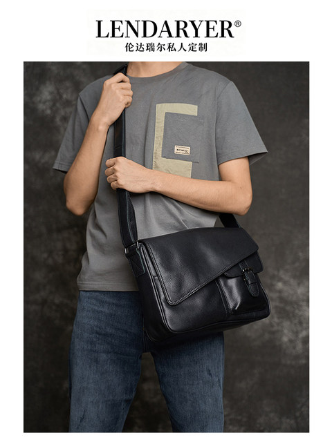 Lendaryer Single Shoulder Bag for Men, Unique Design, Large Capacity, Crossbody, Selected Cowhide, Casual Business Commuter Bag