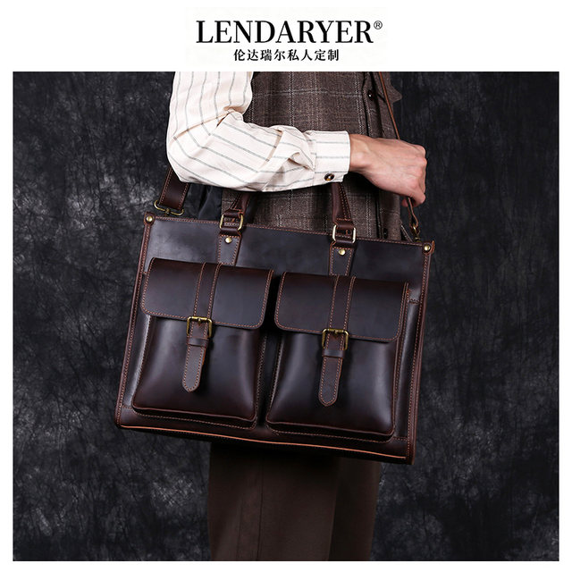 Lendaryer Briefcase Men's New Classy Genuine Leather First-Layer Cowhide Computer Bag Retro Style Shoulder Handbag