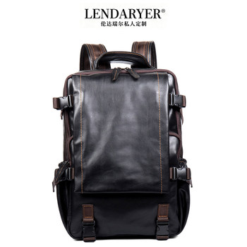 Lendaryer First-Layer Cowhide Backpack Men's Large-Capacity Fashionable Computer Bag Simple Business Travel Bag
