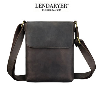 Lendaryer Single Shoulder Bag for Men, Crazy Horse Leather, Retro, Simple, Large Capacity Crossbody Bag, Business Travel, Work Backpack