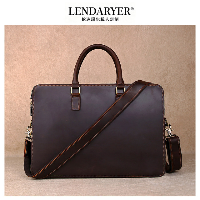 Lendaryer Briefcase Men's New Classy Retro Style Business Handbag Genuine Leather First Layer Cowhide Computer Bag