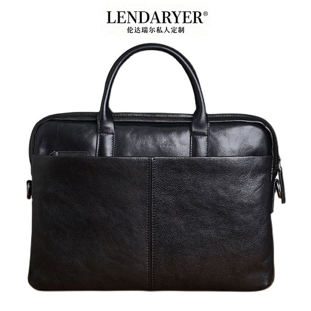 Lendaryer Briefcase Men's New High-End Retro Leather Handbag Business Casual Large-Capacity Shoulder Bag
