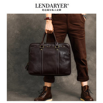 Lendaryer Retro Handmade Men's 15inch Horizontal Leather Laptop Bag Business Fashion Briefcase for Men