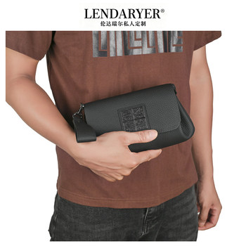 Lendaryer Clutch Bag Men's New Style Light Luxury Casual Zipper Wallet First-Layer Cowhide Simple Fashion Handbag