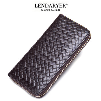 Lendaryer Clutch Bag Men's Korean Style Coin Purse Woven First-Layer Cowhide Long Business Commuter Portable Wallet