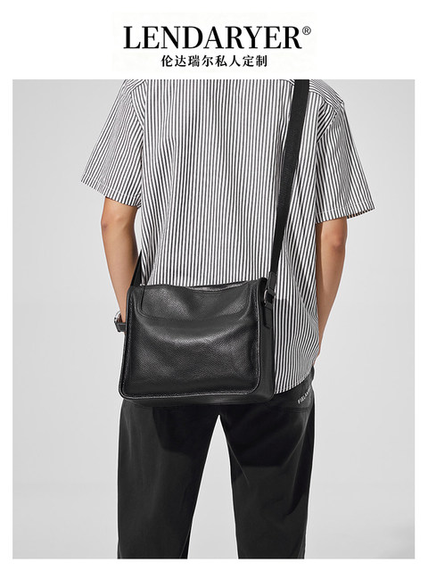 Lendaryer Shoulder Bag Men's Retro Simple Genuine Leather Business Travel Commuter Messenger Bag Multi-Compartment Crossbody Bag