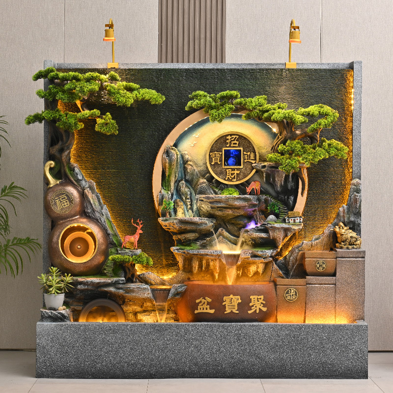 Flowing Water Fountain Rockery Water Curtain Wall Living Room Office Partition Screen Company Courtyard Circulating Water System Decorative Ornaments