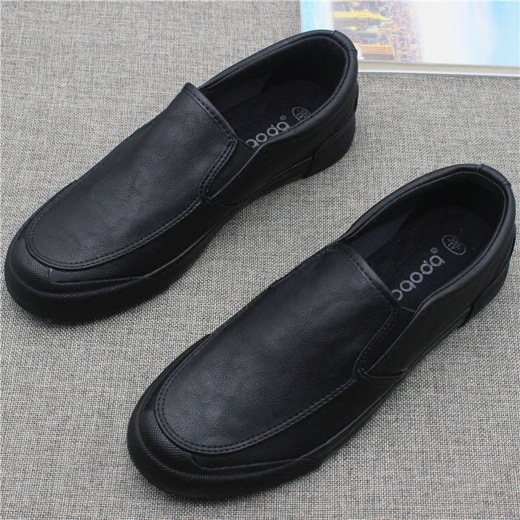 Black Casual Leather Shoes for Men, British Style, Versatile, Thick-Soled Slip-On Loafers, Genuine Leather, Soft Sole, Breathable, Trendy Men's Loafers
