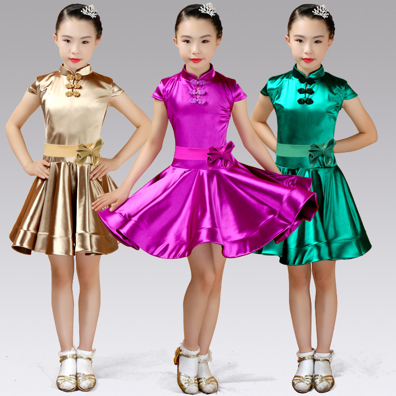 Buckle children's Latin dance skirt summer girl practice dance clothing standard professional examination children's performance competition clothing