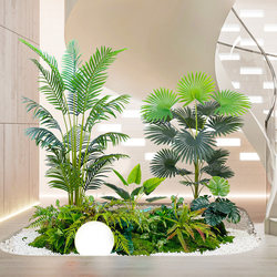 Simulated Green Plant Landscaping for Indoor Staircases and Balcony Decor, Trendy Decorative Combination of Tropical Artificial Plants