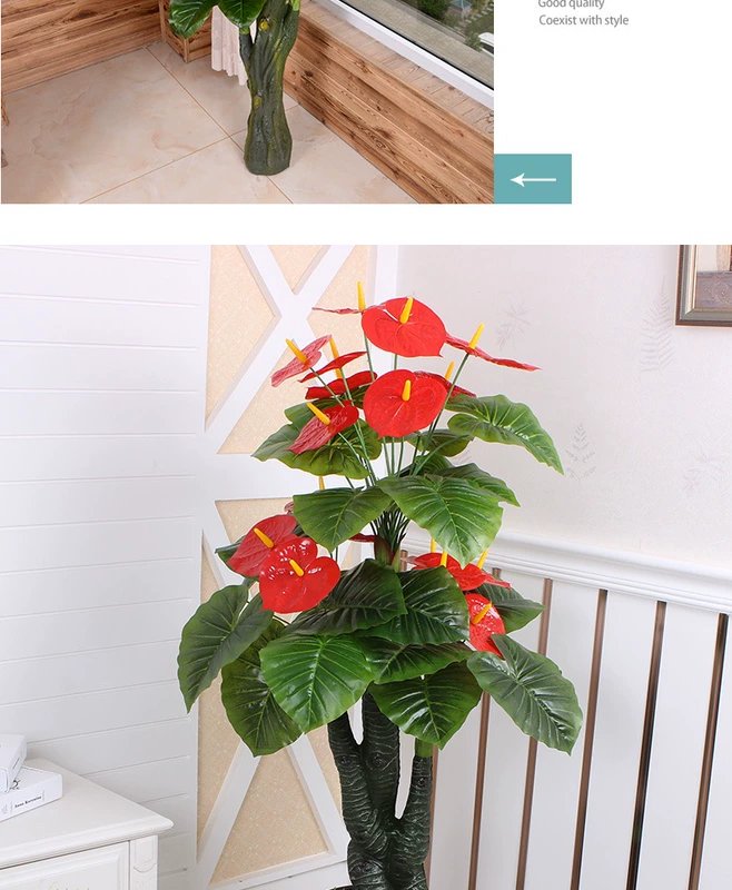 cây hoa giả để phòng khách Hoa giả hồng hạc anthurium hoa nhân tạo sàn bộ nhựa trang trí chậu cây trồng trong phòng khách lớn văn phòng chậu lan hồ điệp giả bình hoa mộc lan giả