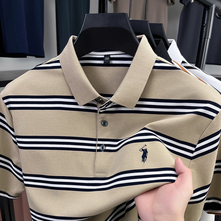 [Outlet Brand Special Offer] Paul Men's Summer Short-Sleeve T-Shirt with Collar, High-Quality Cotton Half-Sleeve Striped Polo Shirt