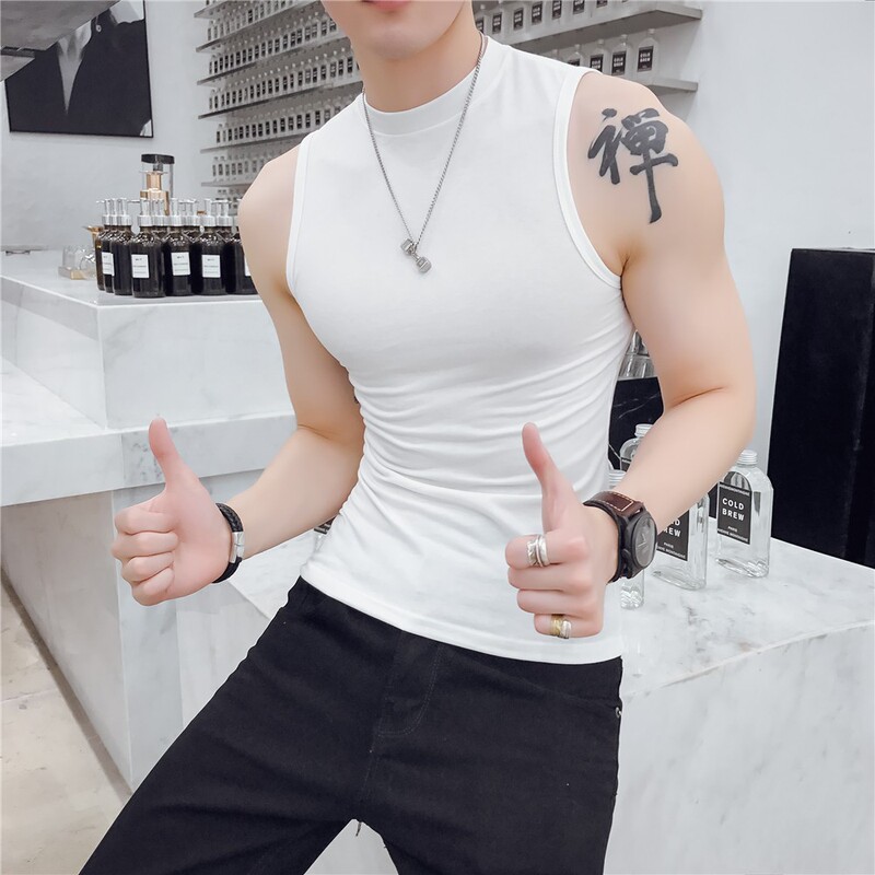 High-Neck Base Layer Tank Top for Men, Summer Men's Slim-Fit Half-High Collar Slimming Base Layer Sleeveless Shirt, Summer Sports Crew Neck Shirt