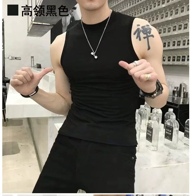 Áo vest nam thanh niên mỏng thể thao vội vã mồ hôi vest nam mùa hè mỏng đáy áo sơ mi cổ cao vest
