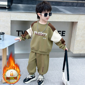 Boys' Autumn and Winter Fleece-Lined Thickened Suit 2025 New Stylish Warm Sweatshirt Two-Piece Set for Boys Trendy Children's Clothing