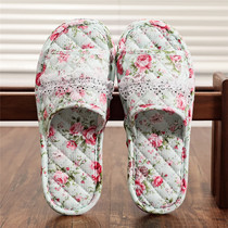 Japanese fabric fabric fabric fabric spring summer autumn and winter home home mute does not hurt the floor soft bottom men and women lovers slippers