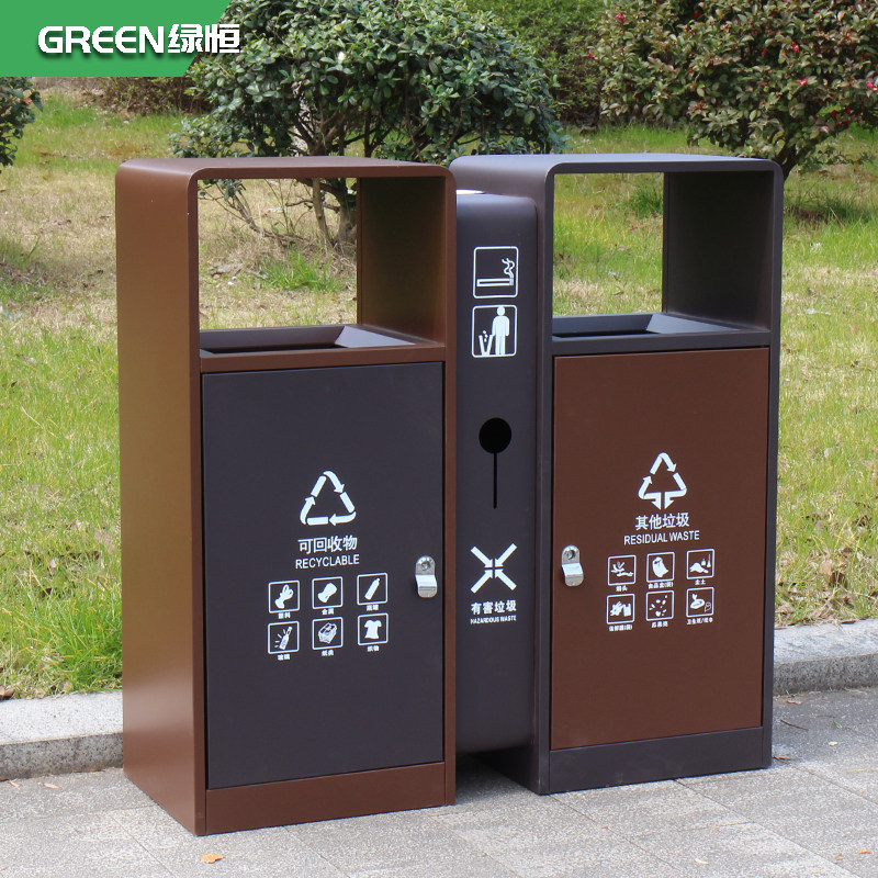 Green Constant Modern Minima Outdoor Trash Can Stainless Steel Metal Dustbin Outdoor Community Property Sanitation Trash Can