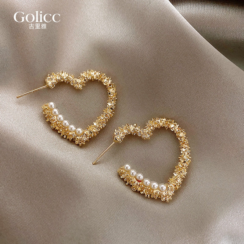 Light Extravagant Advanced Sensation Small Crowd Design Peach Heart Pearl Earrings Net Red Burst 925 pure silver silver Needle auricles earrings