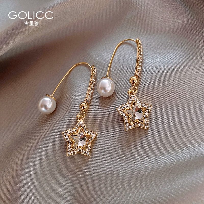 Crystal five-pointed star high sense light luxury earrings earrings women's 2020 new trend Korean net red temperament earrings