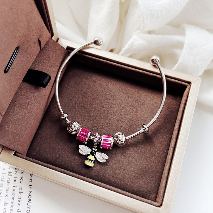 Crystal Diamond Bee Open Bracelet Châu Âu, Mỹ và Hàn Quốc Phiên bản ngọt ngào Trang trí đơn giản Vòng tay sinh viên Nữ thạch anh tóc vàng