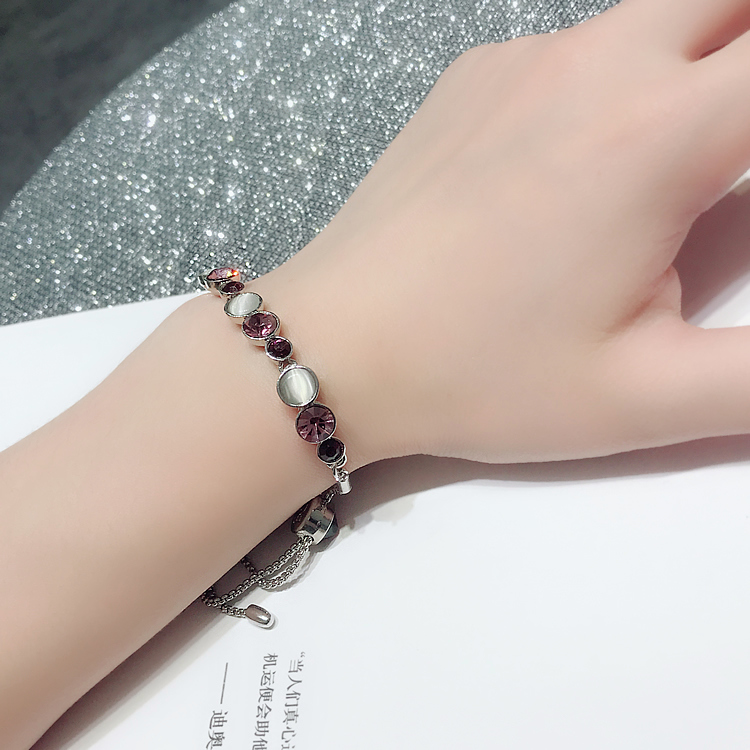 Vòng tay đá quý màu rhinestone vòng tay nữ phiên bản Hàn Quốc của mắt mèo đơn giản bầu không khí cá tính hoang dã vòng tay bạn gái vòng tay bạc nữ