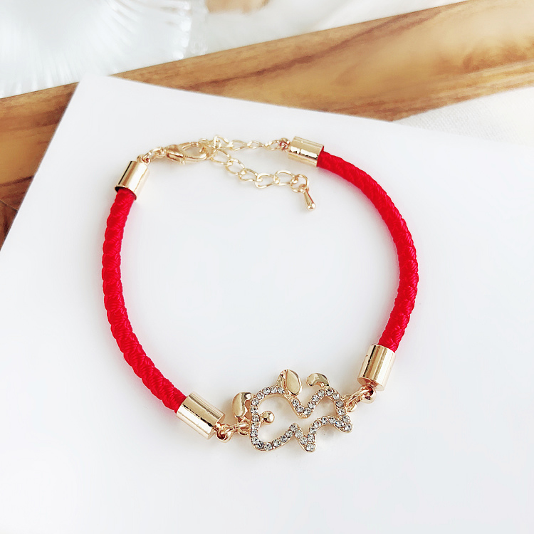 Full khoan con chó con vòng tay dây đỏ năm nay vòng đeo tay màu đỏ đơn giản hoang dã thời trang Hàn Quốc vòng tay trang sức vòng trầm hương