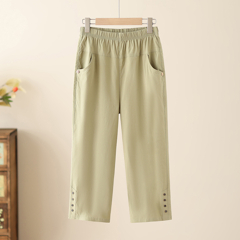 Cotton Mom Pants Summer New High-Waisted Casual Pants Women's Cropped Pants Pure Cotton Elastic Middle-Aged and Elderly Women's Pants